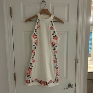 Altar'd State White/Cream Dress with Coral Floral Trim